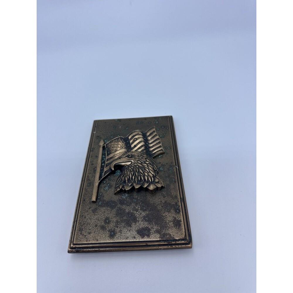 Vintage American Eagle USA Flag Metal Wall Plaque Patriotic Decor Bronze Tone